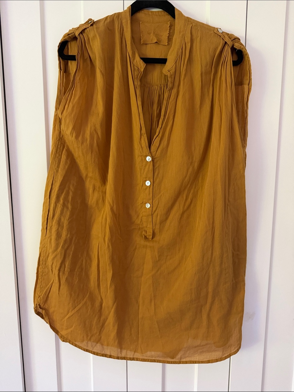Sleeveless Cotton Mustard Tunic Top - Lightweight Women's Blouse or Dress